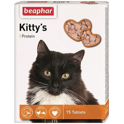 Киттис Протеин Beaphar Kitty`s Protein витаминизированное лакомство (сердечки) для кошек, 75 таблеток 11863 фото