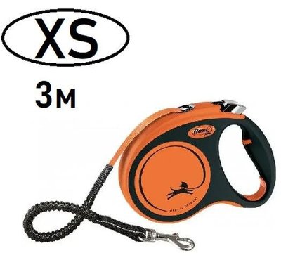 Повідець рулетка Flexi Xtreme ХS для собак вагою до 15 кг, стрічка 3 м, колір чорний / помаранчевий 7273 фото