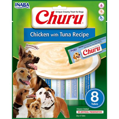 Ласощі для собак Inaba Churu Chicken with Tuna Recipe вершковий мус, курка з тунцем, 8 стіків по 20 гр (EUD602) 6237 фото