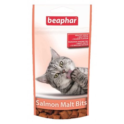 Малт Бітс Beaphar Salmon Malt Bits ласощі з лососем для виведення шерсті зі шлунка кішок і кошенят, 35 гр (12621) 7325 фото