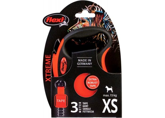 Повідець рулетка Flexi Xtreme ХS для собак вагою до 15 кг, стрічка 3 м, колір чорний / помаранчевий 7273 фото