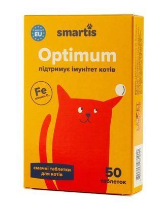 Витамины Smartis Optimum с железом для поддержания иммунитета у кошек, 50 таблеток (981011) 7222 фото