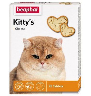 Beaphar Kittys Cheese витаминизированное лакомство со вкусом сыра для кошек, 75 таблеток (сердечки) 11866 фото