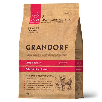 Grandorf Sensitive Care Holistic Lamb & Rice Adult Medium Breed з ягням та індичкою, сухий корм для собак середніх порід, 3 кг (7057) 5867 фото