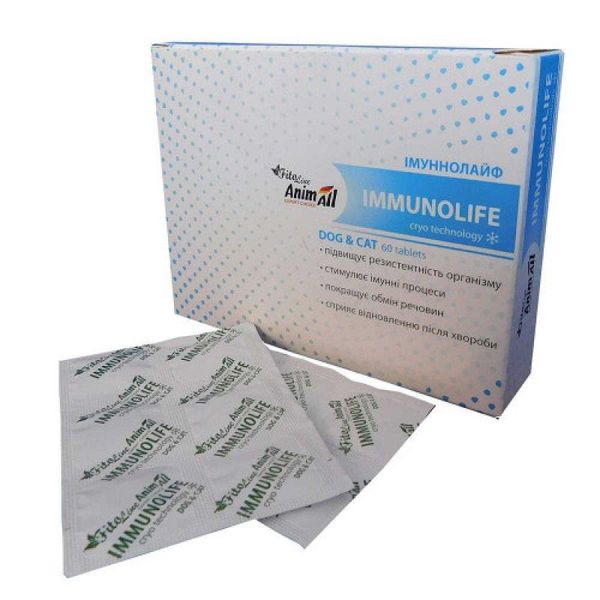 Иммунолайф Immunolife Animall таблетки для профилактики иммунных нарушений у котов и собак, 60 таблеток 3915 фото
