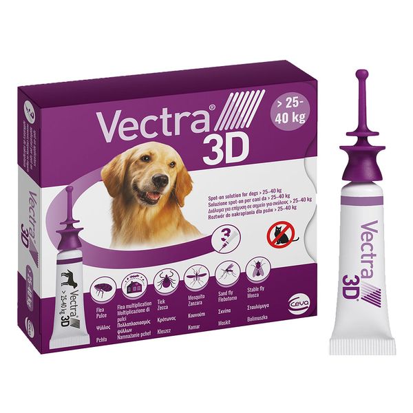 Вектра 3D Сева Vectra 3D Ceva капли от блох, клещей, комаров для собак весом от 25 до 40 кг, 1 пипетка 582 фото