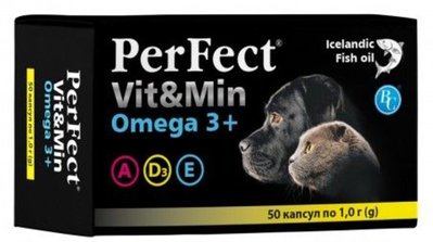 Perfect Vit&Min Omega 3+ вітаміни для собак і котів з риб'ячим жиром, 50 капсул по 1 гр 6748 фото