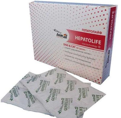 Гепатолайф Hepatolife Animall для лікування печінки і жовчовивідних шляхів у кішок і собак, 60 таблеток 3917 фото