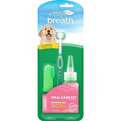 Набор Свежее Діхание TropiClean Fresh Breath Oral Care Kit for Puppy для щенков, гель 59 мл + 2 зубные щетки (002005) 6749 фото