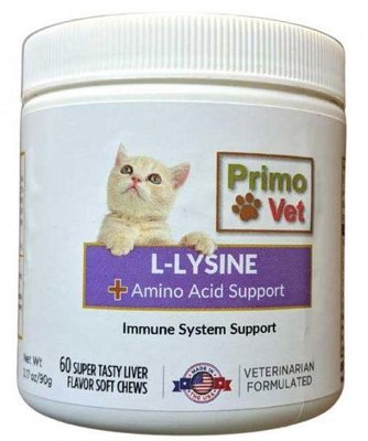 L-Лизин Примо Вет L-Lysine Primo Vet витамины с аминокислотами для повышения иммунитета у кошек, 60 таблеток 3902 фото