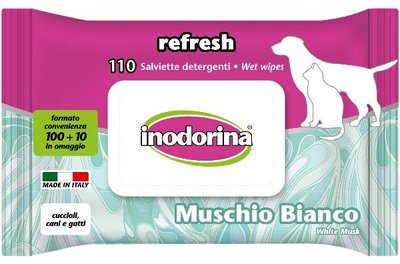 Inodorina Salvietta Refresh Muschio Bianco серветки з ароматом мускусу для котів і собак, 110 серветок (2300120006) 5924 фото