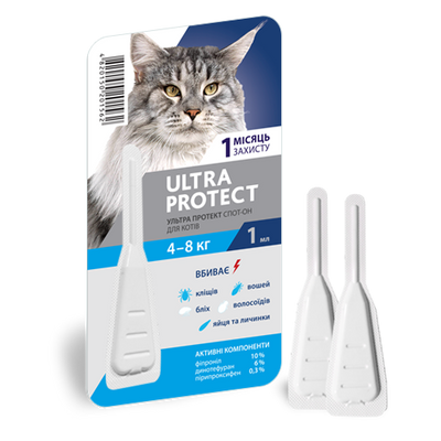 Ультра Протект для кішок від 4 до 8 кг Ultra Protect краплі від бліх і кліщів, 1 піпетка 1139 фото