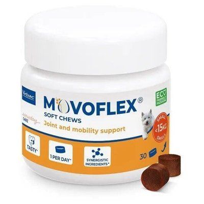 Мовофлекс Virbac Movoflex S, таблетки для підтримки здоров'я і рухливості суглобів у собак вагою до 15 кг, 30 таблеток по 2 гр 12528 фото