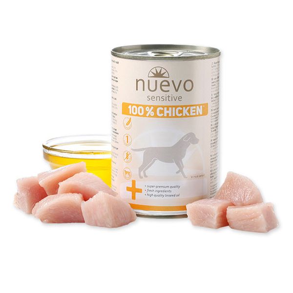 Нуево 400 гр Nuevo Sensitive Dog Adult 100% Chicken консервований корм з куркою для собак (95154) 7101 фото