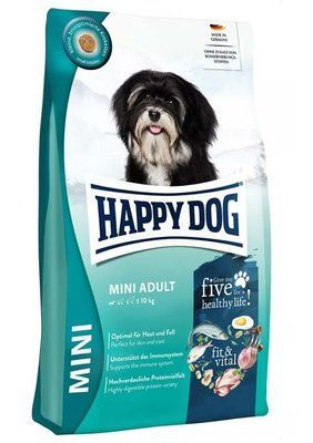 Happy Dog Mini Adult Fit & Vital сухой корм с лососем, ягнёнком, птицей для мелких собак весом до 10 кг, 10 кг (61198) 7863 фото