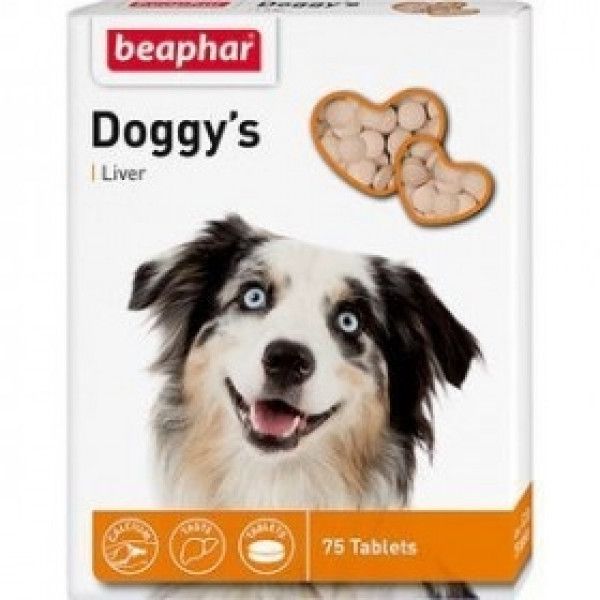 Доггис + Ливер Beaphar Doggy′s + Liver витаминизированное лакомство со вкусом печени для собак, 75 таблеток 431 фото