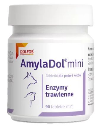 Амиладол Мини Долфос пищевая добавка энзимы при нарушении пищеварения у мелких собак и кошек, 90 мини таблеток 72 фото