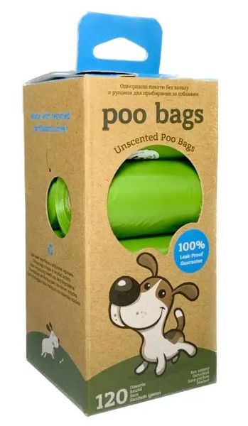 Dog Waste Poo Bags одноразовые пакетики для собак, без запаха, 120 шт (8 рулонов по 15 пакетов) 5721 фото