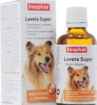 Лавета Супер Бефар Beaphar Laveta Super рідка мультивитаминая харчова добавка для вовни собак, 50 мл 252 фото