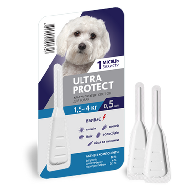 Ультра Протект для собак від 1,5 до 4 кг Ultra Protect краплі від бліх і кліщів, 1 піпетка 1498 фото