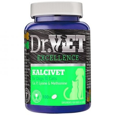 Кальцивет Dr.Vet Kalcivet вітамінна добавка з кальцієм для цуценят і кошенят від 3 до 12 місяців, 100 таблеток (04-110821) 6701 фото