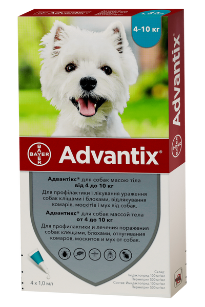 Адвантікс для собак 4-10 кг Advantix краплі від бліх і кліщів, 4 піпетки 900 фото