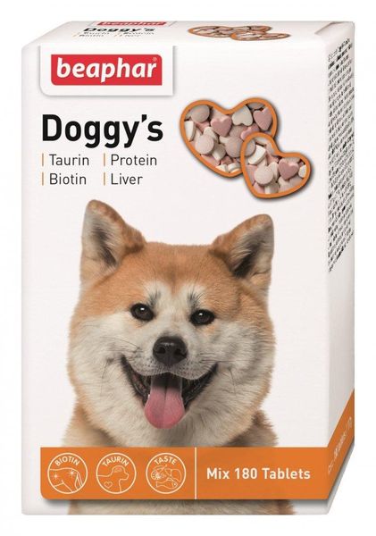 Доггис Микс Бефар Beaphar Doggy′s Mix лакомство для собак с таурином, биотином, протеином, печенью 180 таблеток 243 фото