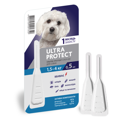 Ультра Протект для собак від 1,5 до 4 кг Ultra Protect краплі від бліх і кліщів, 1 піпетка 1498 фото