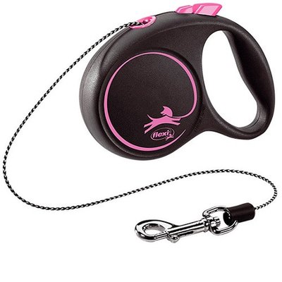 Поводок рулетка Flexi Black Design XS, для собак весом до 8 кг, трос 3 метра, цвет розовый 4318 фото