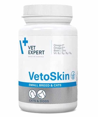 Ветоскін Vetexpert Vetoskin Small Breed & Cat при захворюваннях шкіри та шерсті у дрібних собак і котів, 60 капсул 7110 фото