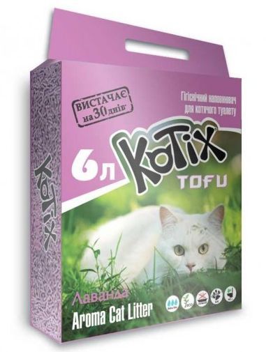 Котикс Тофу Лаванда Kotix Tofu Lavender соевый гранулированный наполнитель для кошачьего туалета, объём 6 л 5171 фото