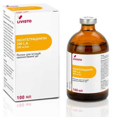 Окситетрациклін ін'єкційний антибактеріальний препарат для ВРХ, свиней, овець, кіз, 100 мл, Livisto 5830 фото