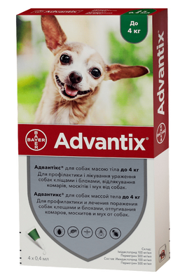Адвантікс для собак до 4 кг Advantix краплі від бліх і кліщів, 4 піпетки 899 фото