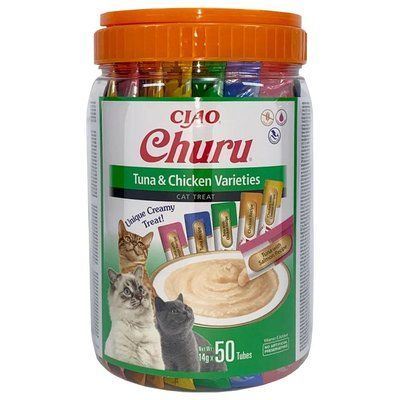 Ласощі INABA "Churu" для котів, вершковий мус в стіках, "Різновиди тунця/курки" * 14 гр (50 шт.уп.) продаж упаковкою EU153 фото