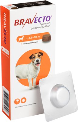Бравекто 4 - 10 кг Bravecto таблетки від бліх та кліщів для собак, 1 таблетка 75 фото