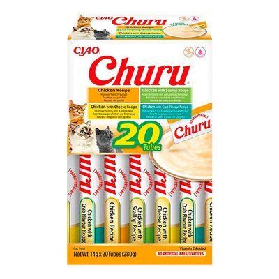 Ласощі INABA "Churu" для котів, вершковий мус в стіках, "Різновиди курки" * 14 гр (20 шт.уп.) продаж упаковкою EU127 фото