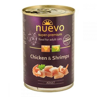 Нуево 400 гр Nuevo Cat Adult Chicken & Shrimps влажный корм с курицей и креветками для кошек, упаковка 6 банок 7016 фото