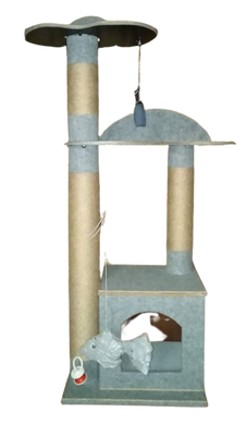 Ігровий комплекс для котів - будиночок, два драпака, дві лежанки, іграшки на шнурках, колір сірий (Х2) 5947 фото