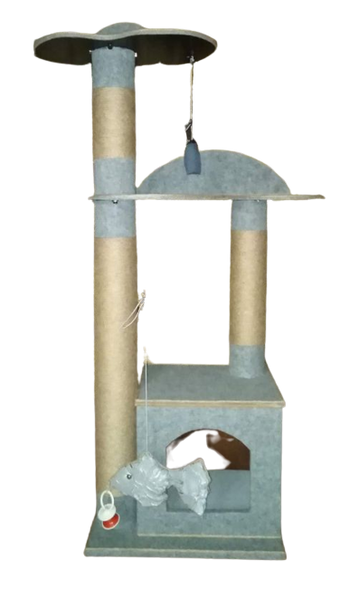 Игровой комплекс для кошек - домик, две когтеточки, две лежанки, игрушки на шнурках, цвет серый (Х2) 5947 фото