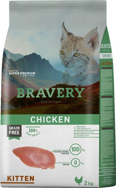 Бравери Bravery Chicken Kitten беззерновой сухой корм с курицей для котят всех пород до 12 месяцев, 2 кг (7722) 6557 фото