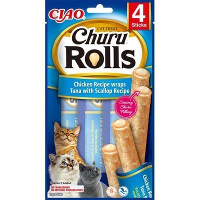 Ласощі INABA "Churu Rolls" для котів, курка/тунець/морський гребінець 4*10 гр EU732 фото
