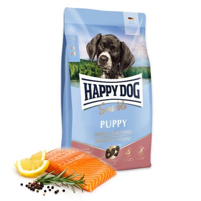 Happy Dog Sensible Puppy Salmon & Potato лосось и картофель, сухой корм для щенков от 1 до 6 месяцев, 1 кг (61002) 6863 фото