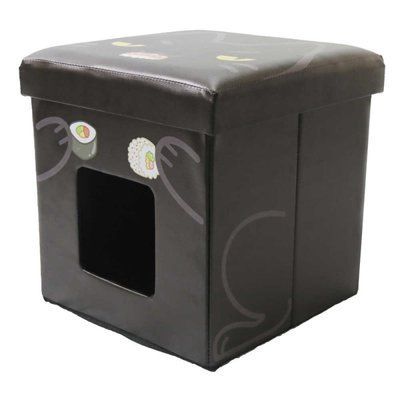 Пуф для інтер'єру CROCI Catmania Black Cat, з будиночком для кота, чорний, 38х38х38см 8197 фото