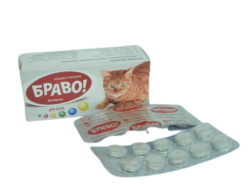 Браво вітаміни і мінерали для кішок, 60 таблеток 1583 фото