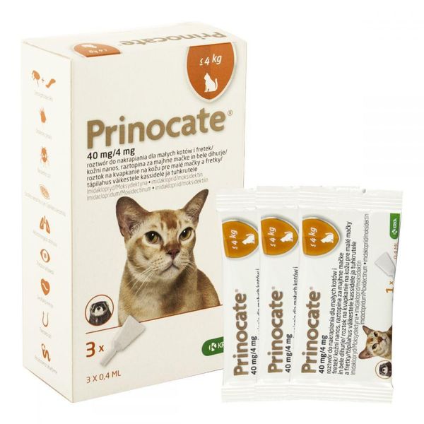 Принокат Prinocate Small Cat капли от блох и клещей для кошек весом до 4 кг и хорьков, 3 пипетки по 0,4 мл 4214 фото