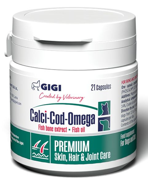 Кальций Код Омега Calci Cod Omega Gigi витамины для костей суставов шерсти кожи собак и кошек, 21 капсула 4724 фото