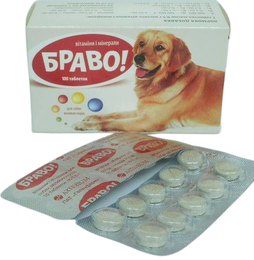 Браво вітаміни і мінерали для собак великих порід, 100 таблеток 978 фото