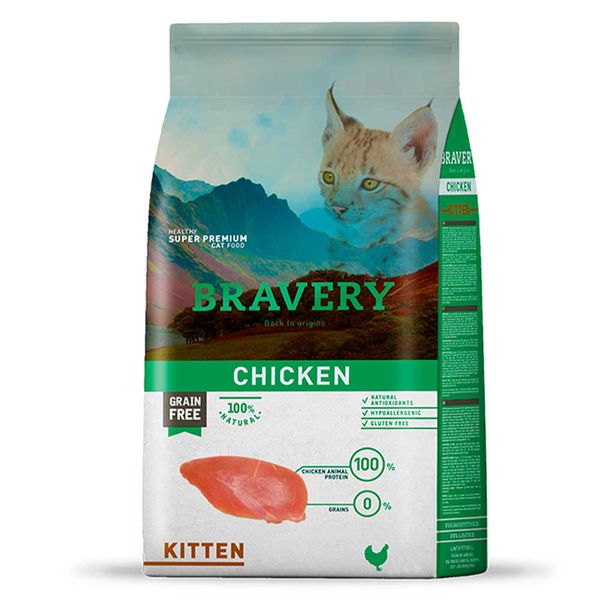 Бравери Bravery Chicken Kitten беззерновой сухой корм с курицей для котят всех пород до 12 месяцев, 600 гр (7739) 6558 фото