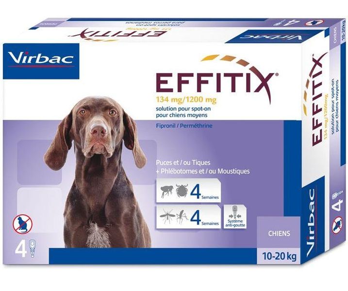 Эффитикс 10 - 20 кг Effitix Virbac капли для собак от блох, клещей, комаров, мух, власоедов, 4 пипетки 3737 фото