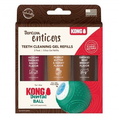 Набор гелей с разными вкусами Тропиклин TropiClean Enticers к шарику Kong, для ухода за полостью рта собак, 3 тюбика по 14,8 мл (005976) 5639 фото